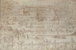 シャトーダネットでのフェスティバル（ペンとインクで紙の上を洗う） 作： Antoine Caron